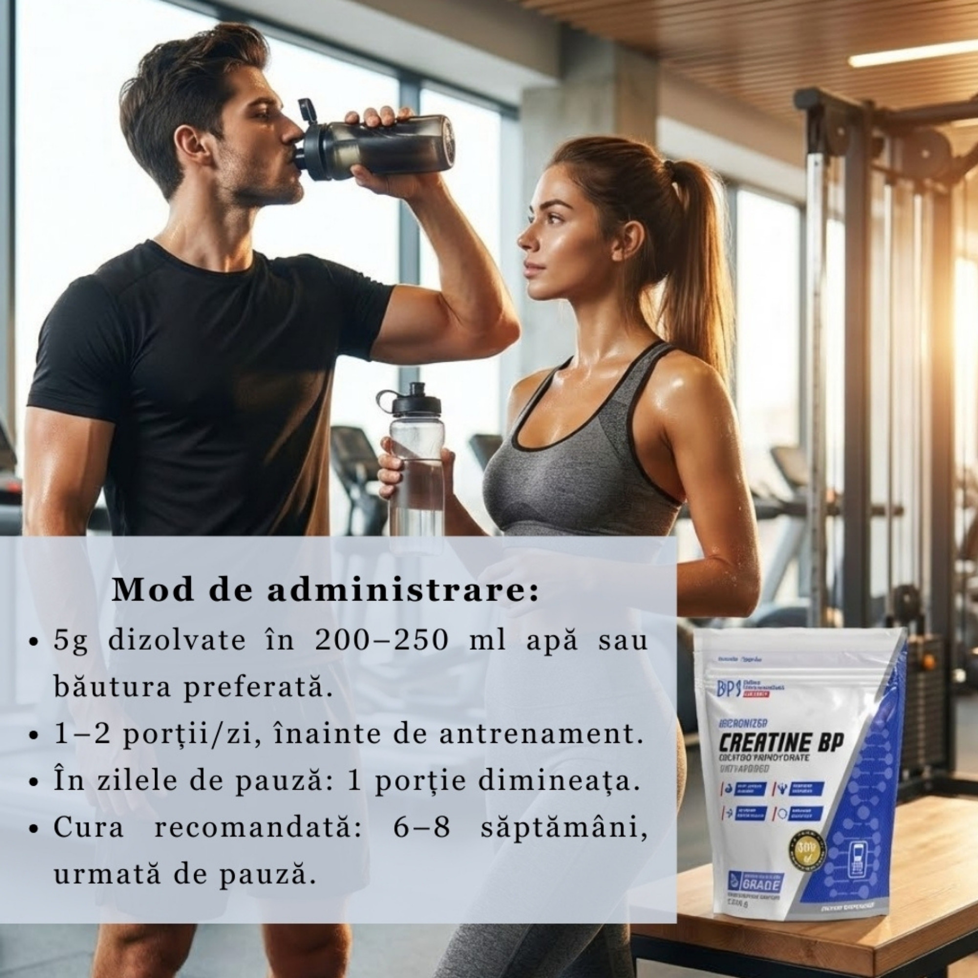 Creatine BP (creatină monohidrată), 500g, 100 de porții, pulbere - Image 6