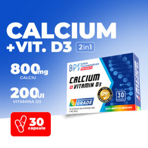 Calcium + Vitamin D3, 800mg|200IU, 30 caps.